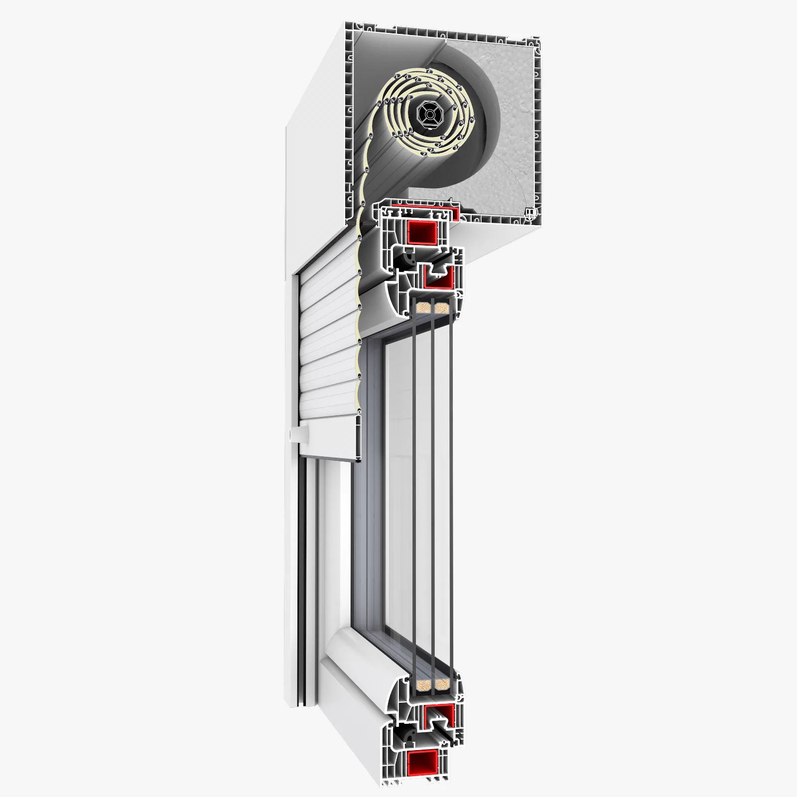 iglo energy mit Aufsatzrollladen, Profilschnitt – Fenster