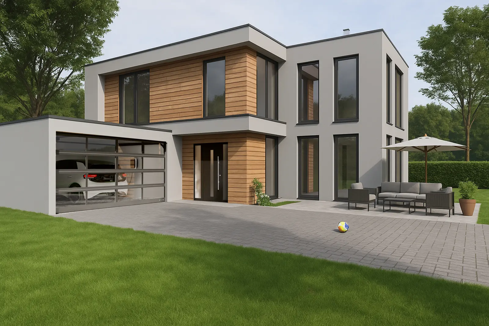 Modernes Einfamilienhaus mit Aluminium-Rahmentor